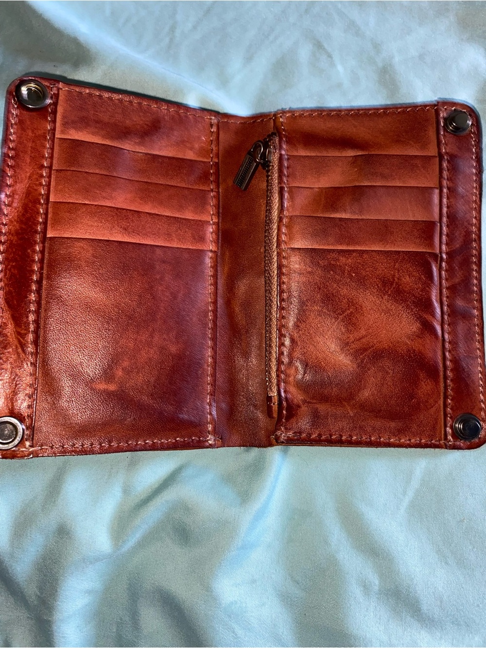 Leather Trifold Card Wallet - Brown